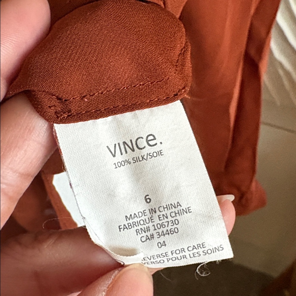 Vince 100% Silk Long-Sleeve V-Neck Blouse - Picture 6 of 8